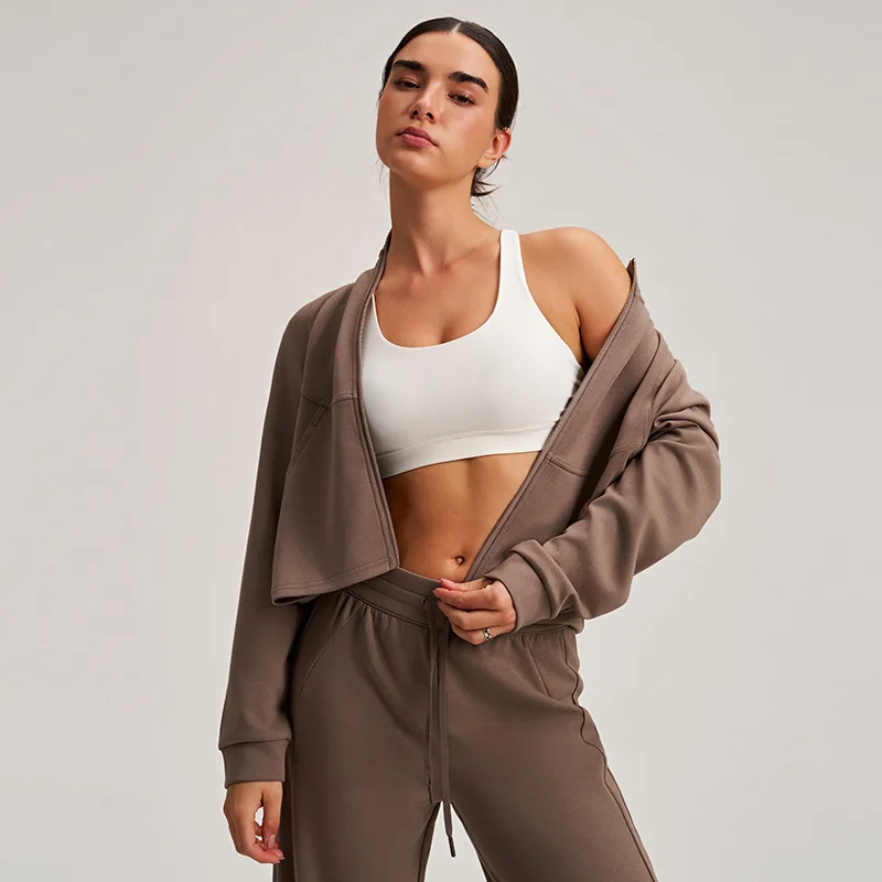 Fashion Stand Collar Sports Jacket Women Long Sleeve Slim Fit Zipper Tops Outdoor Training Track Jacket Casual Gym Wear Coat