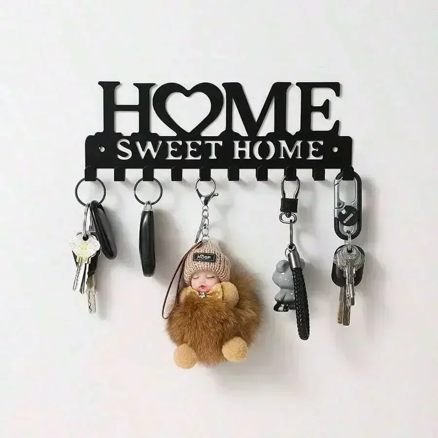 1pc Black Key Holder Wall Mounted Storage Rack, Metal Art Decorative Hook For Coats, Hats, Entrance Hallway