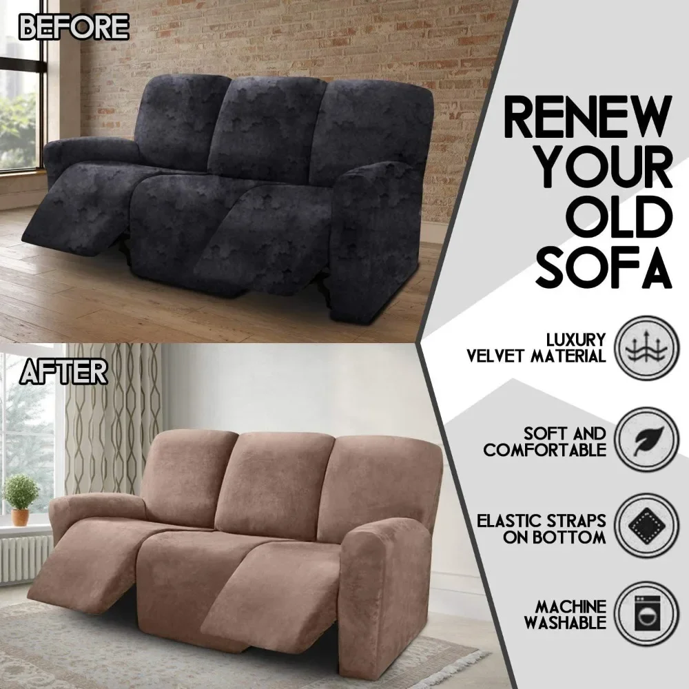 Silver Fox Velvet Recliner Cover Dustproof Stainproof Sofa Slipcover for Home Living Room