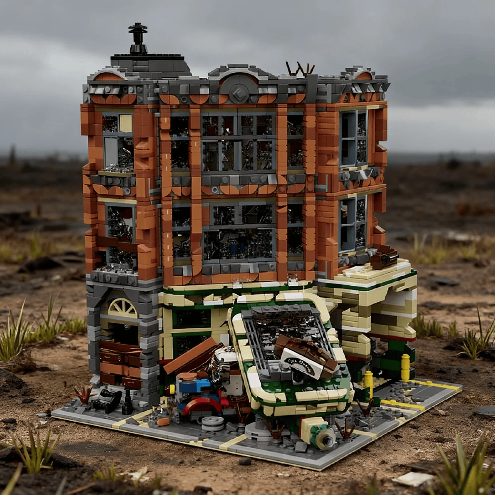 3325 Uds. Arquitectura urbana de película de garaje de esquina, con figuras, Kit de modelo de bloques de construcción modulares de casa MOC, regalo para adultos y niños