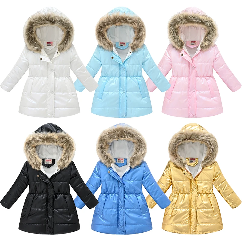 4 6 8 10 Years Girls Jacket Autumn Winter Warm Princess Girls Coat Fashion Waterproof Shiny Hooded Children's Outerwear Clothing