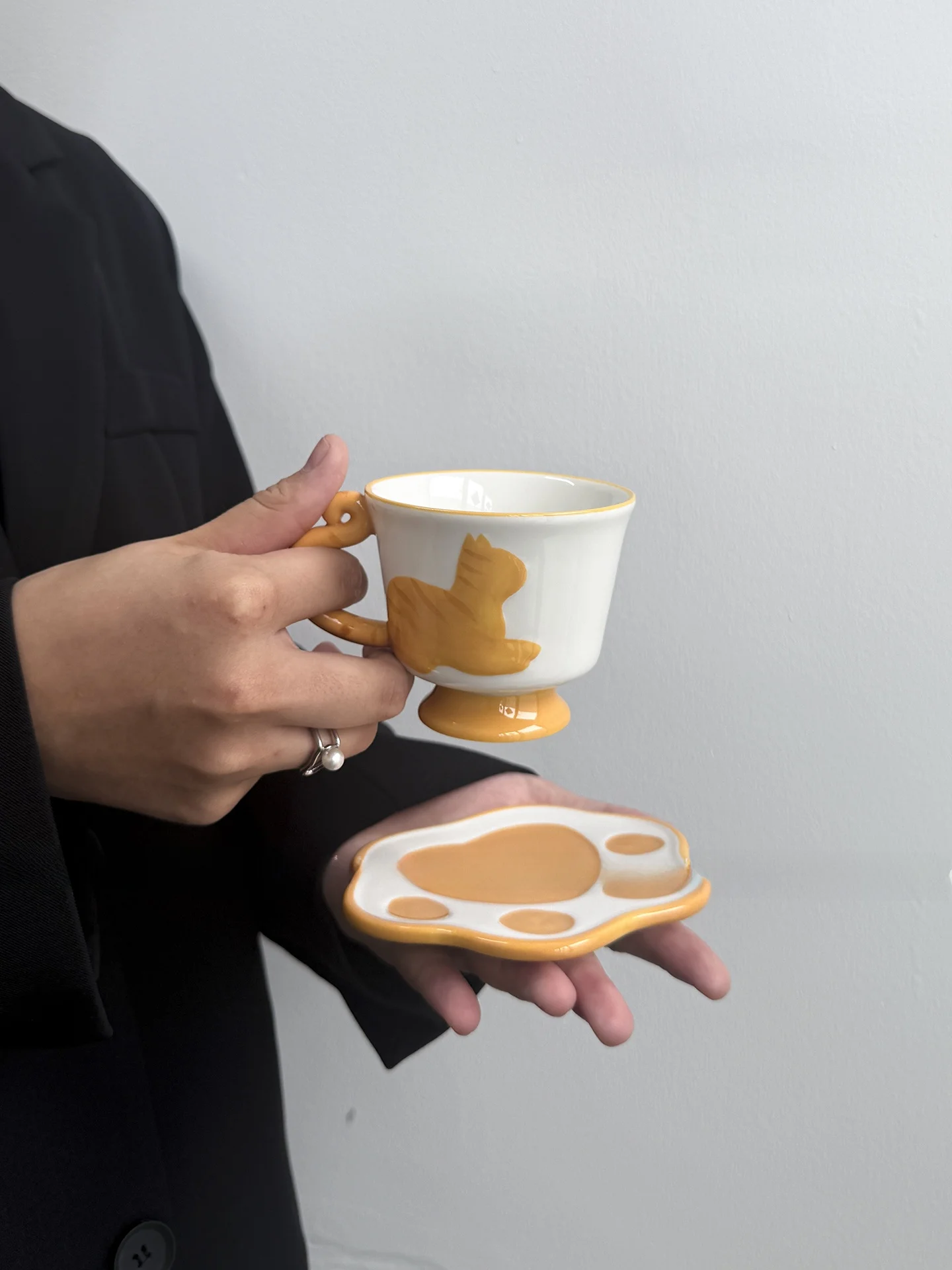 Cute Orange  Ceramic Coffee Cup Set Afternoon Tea Water Cup Handmade Gift Small  Style Single Ear Handle Mug