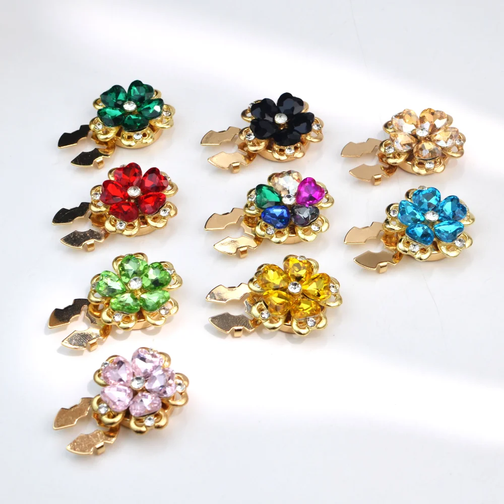 Multicolor Crystal Flower Button Covers Bling Rhinestone Button Decorations for Shirt Cuff Collar Fashion DIY Clothing Accessory