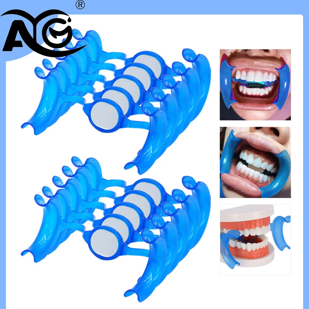 AG 10Pcs Dental Cheek Retractor Mouth Opener M Shape Autoclavable with Mirror for Teeth Whitening Mouthpiece Dentist Tools