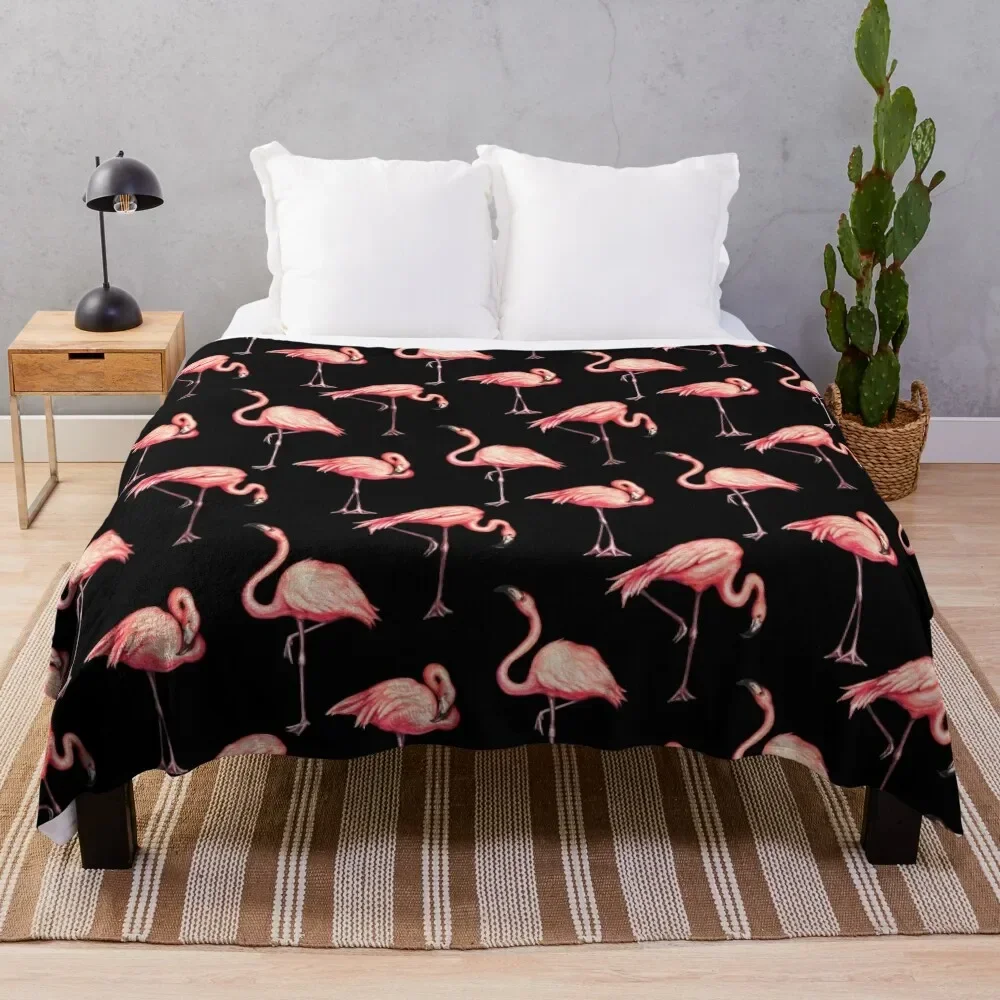 

Flamingo Pattern - Black Throw Blanket Luxury Brand For Sofa Thin Blankets