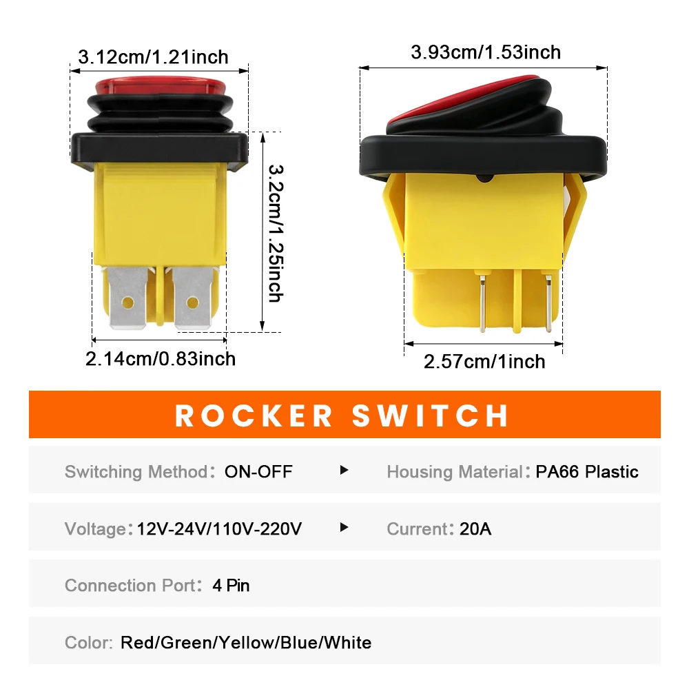 FILN 1PCS IP65 Waterproof Rocke Switch ON-OFF LED Toggle Switches for Car Marine Industrial Device Control Panel 12-24V 110-220V