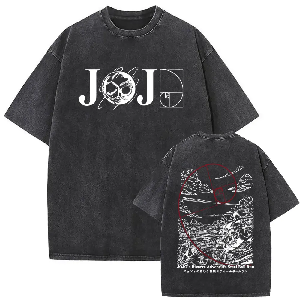 Anime Jojo Bizarre Adventure Washed Vintage T-shirt Manga Killer Queen T Shirt Men Women Cartoon Casual Oversized O-Neck Tshirt view 3