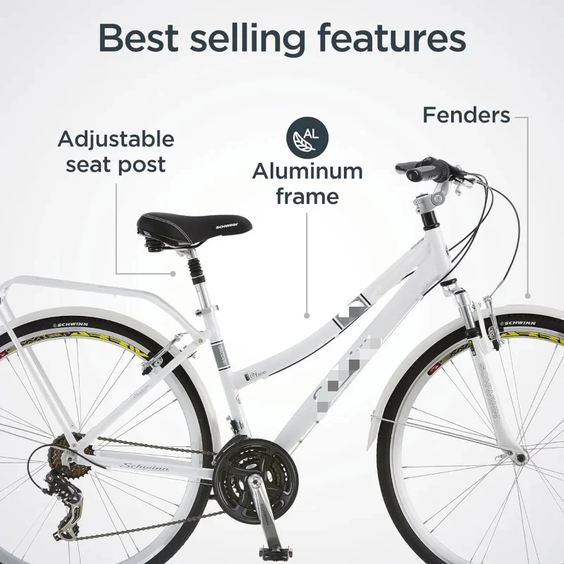 AQSchwinn Discover Adult Hybrid Bike for Men Women,700c Wheels,21-Speeds,-Through or Step-Over Frame,Rear Cargo Rack