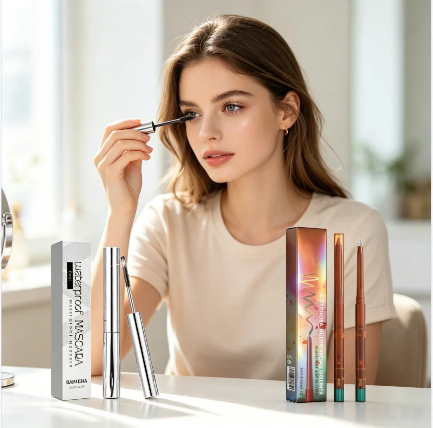 Waterproof Lengthening Mascara And Aegyo Sal Highlight Pen Set for Natural to Glam Stage Masquerade Makeup Smudge-Proof Eyelashe