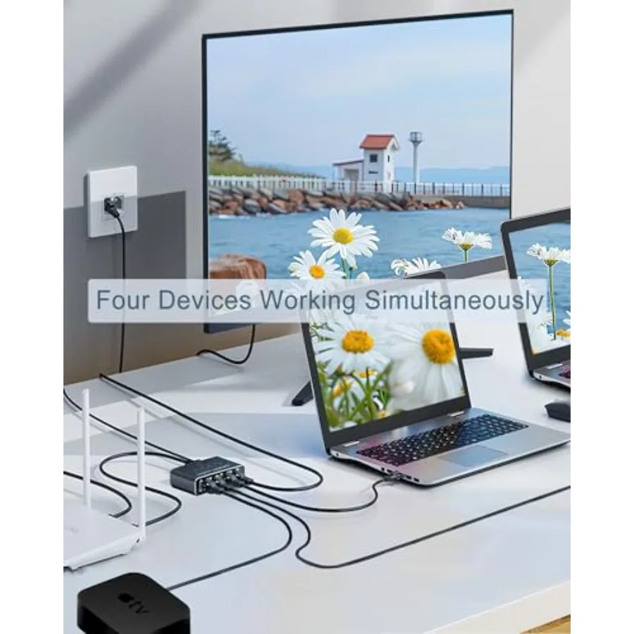 Network with USB Power Cable, RJ45 Internet Splitter Adapter 1000Mbps High Speed for Cat 5/5e/6/7/8 Cable [4 Devices Networked