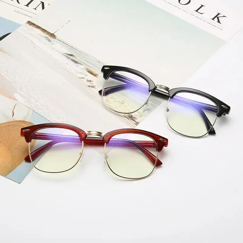 2024 Photochromic Anti-blue Light Glasses Men Fashion Rectangle Semi Rimless Eyewear for Women Office Computer Goggle