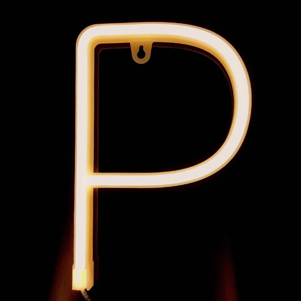 Letter Shape LED Neon Lamp Warm White Light USB/Battery Powered Neon Sign Light Wall Mountable Dual Power Supply LED Neon Light