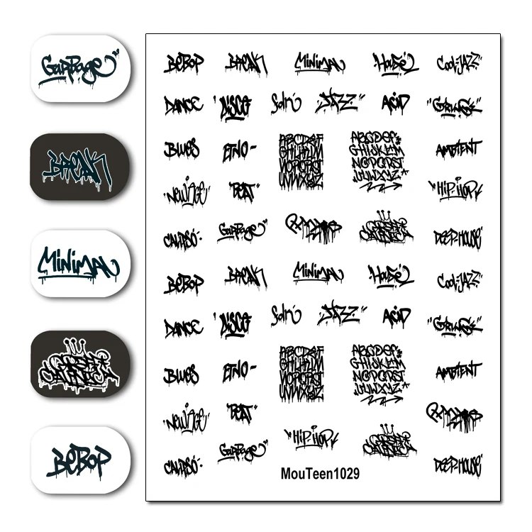 Newest Hot Mouteen1029 Dripping Graffiti Nail Sticker Nail Water Sticker for Nail Art Sticker Decal Art Decoration