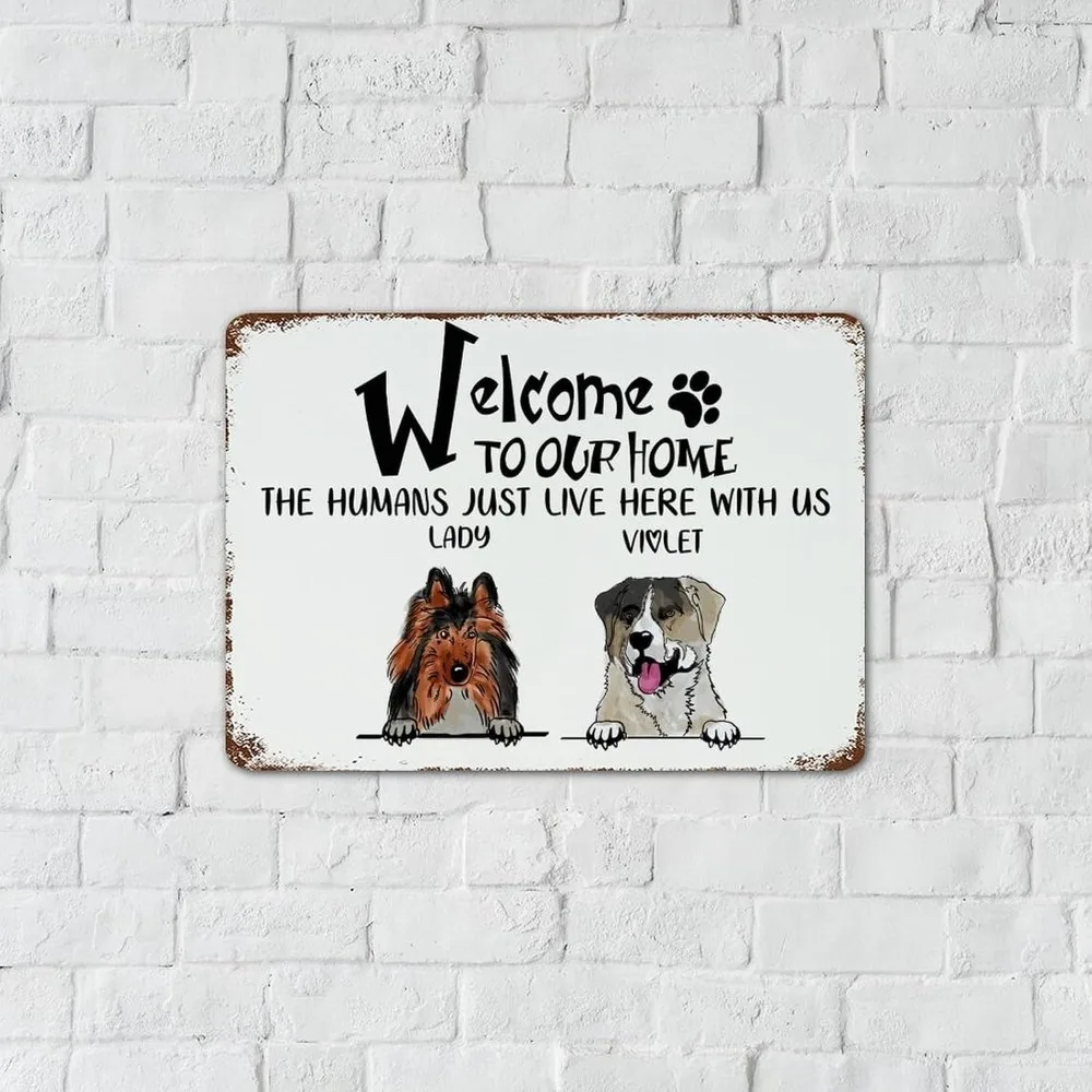 CIFbuy Custom Dog Names Vintage Metal Plaque,Welcome Theme Pet Wall Ornament Gift (For Decoration Only)