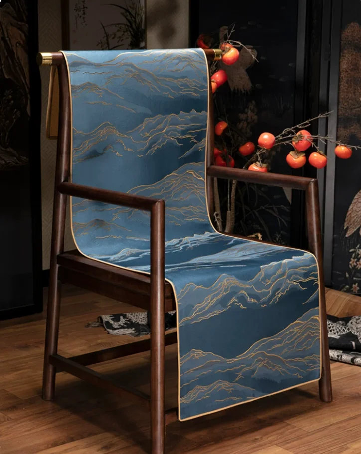New Chinese Style Chair Runner Mountain Landscape Jacquard Decorative Chair Back Scarf Chair Cover for Dining Room Home Decor