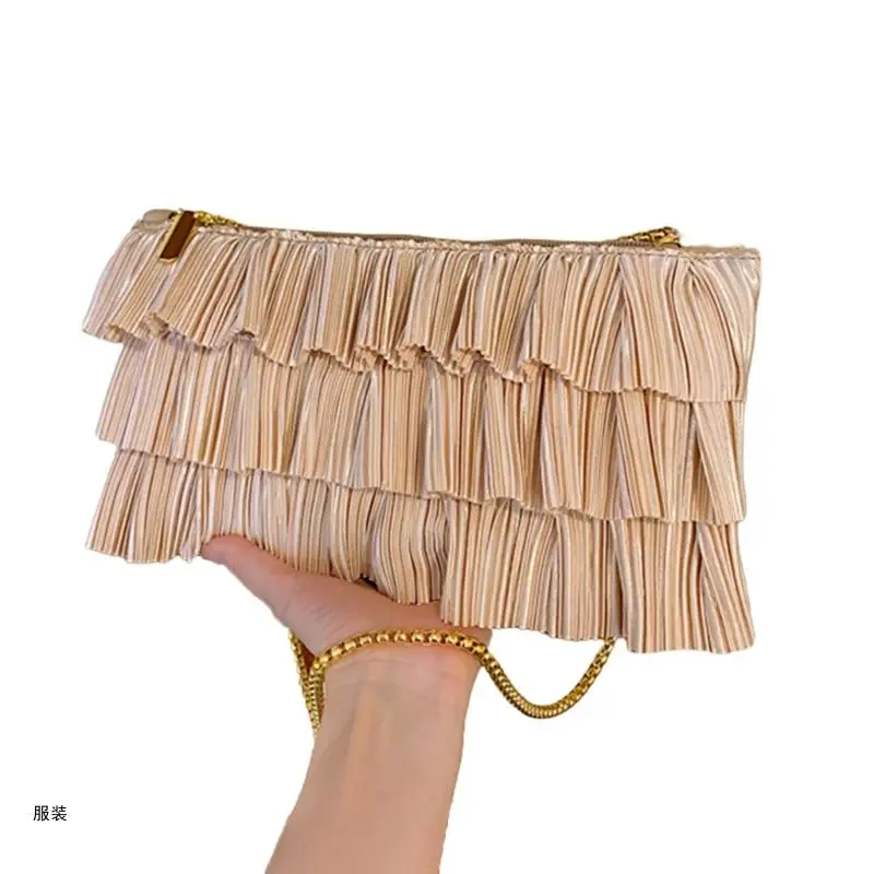 D0UD Square Bag Solid Color Shoulder Bag Ruched Versatile Chain Bag for Girl Women