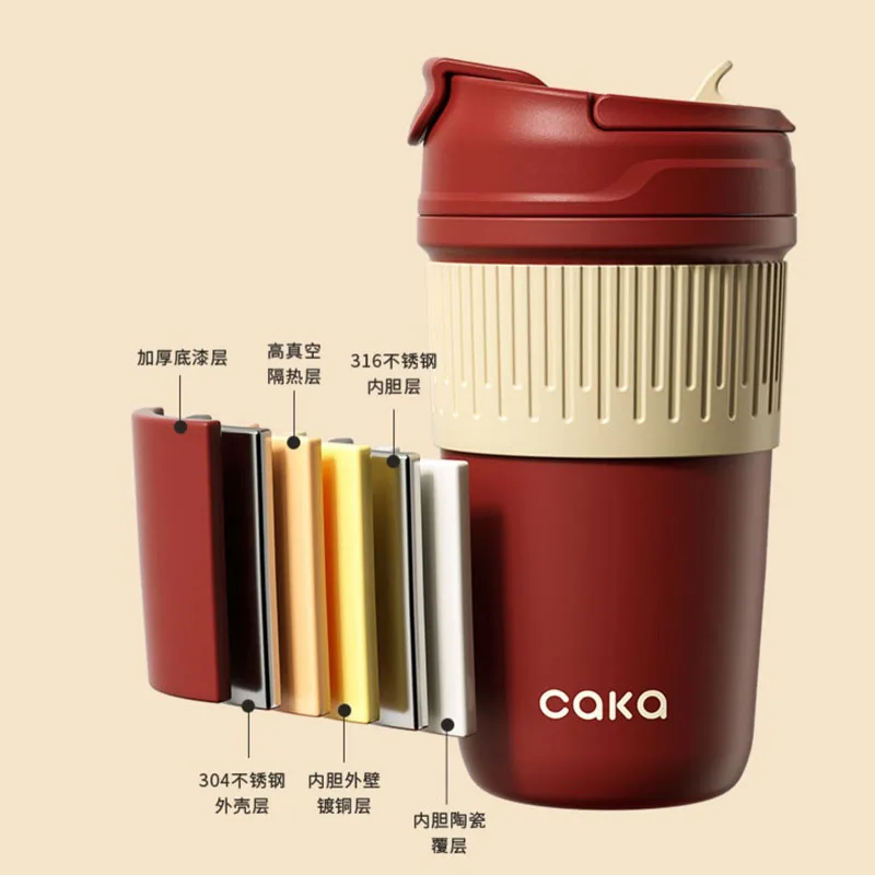 450ml Coffee Thermos Cup Portable Travel Ceramic Inner Insulated Mug High-end Straw with Lid Exquisite Gift Insulated  Tea Mugs