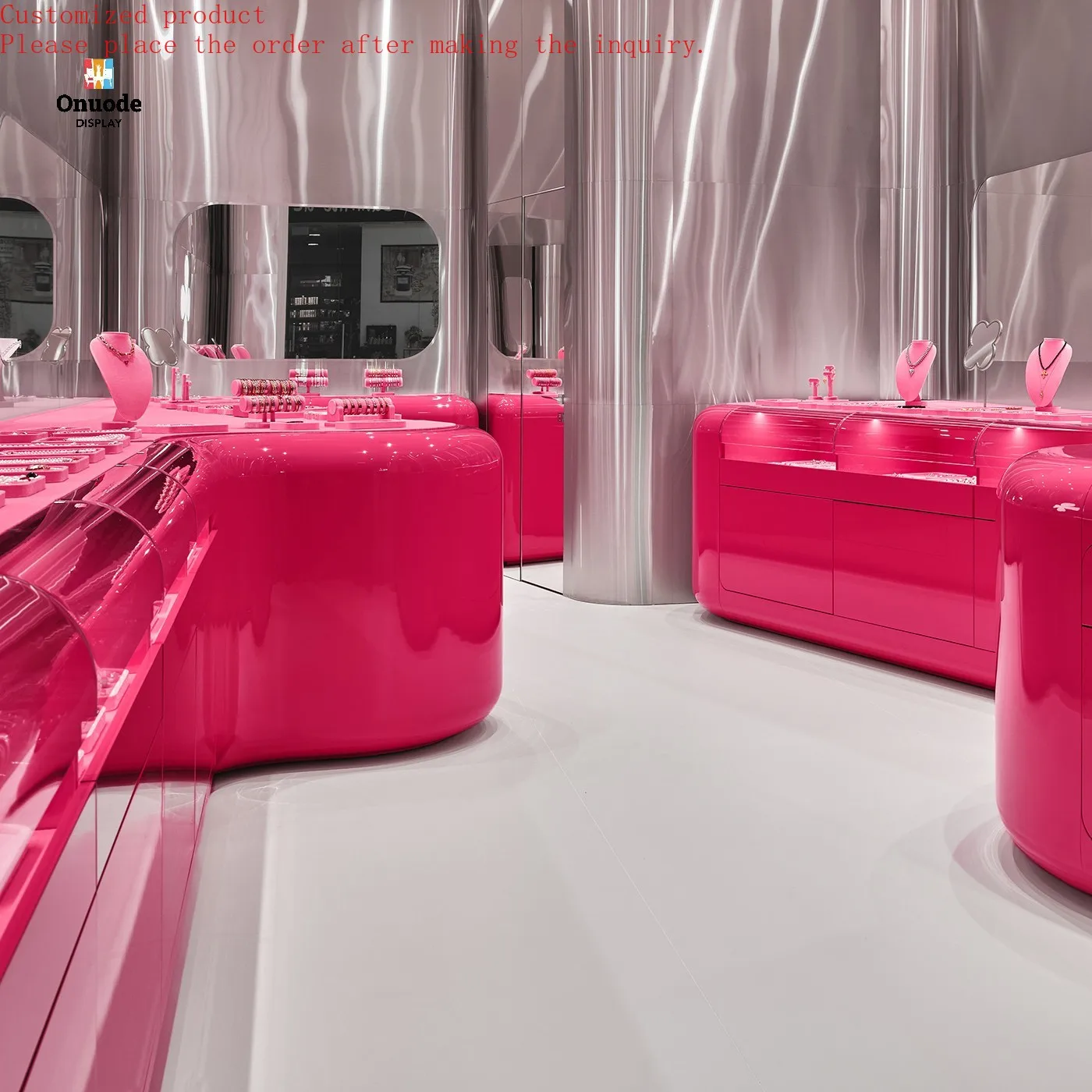 

Современные роскошные решения для демонстрации ювелирных изделий на заказ | Изготовленные на заказ светодиодные стеклянные шкафы для высококлассного розничного и бутикового пространства Jewelry Store De