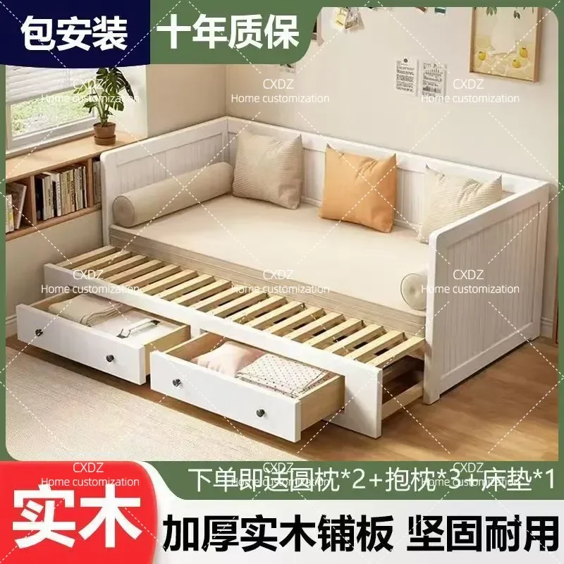 Folding Sofa Bed Solid Wood Dual Purpose Telescopic Pull Out Couch 1.5m Single Sleeper Multifunctional Space Saving Furniture