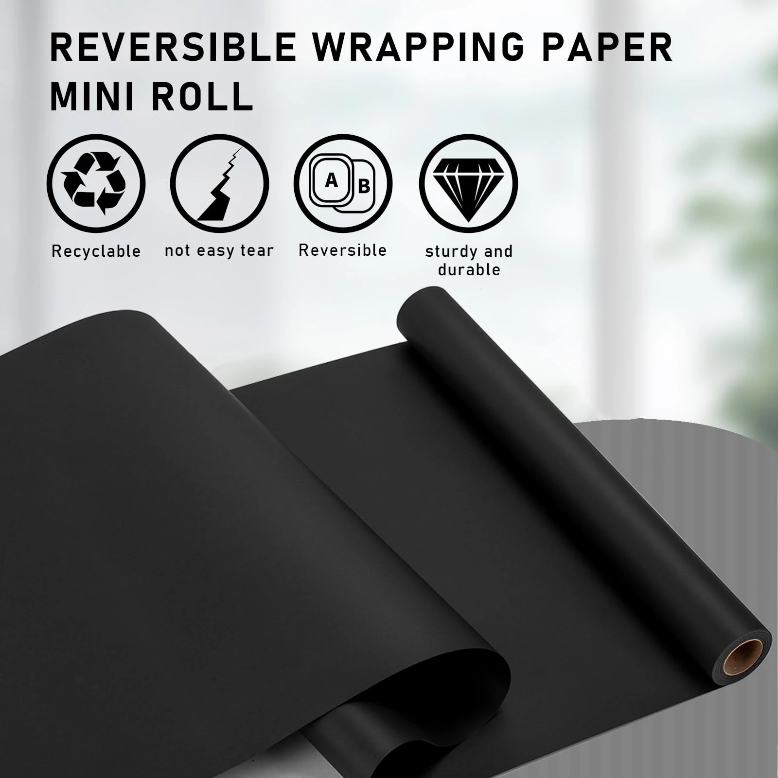 Rollo de papel Kraft para envolver regalos, rollo de papel para manualidades, manualidades, tablón de anuncios, embalaje móvil, negro