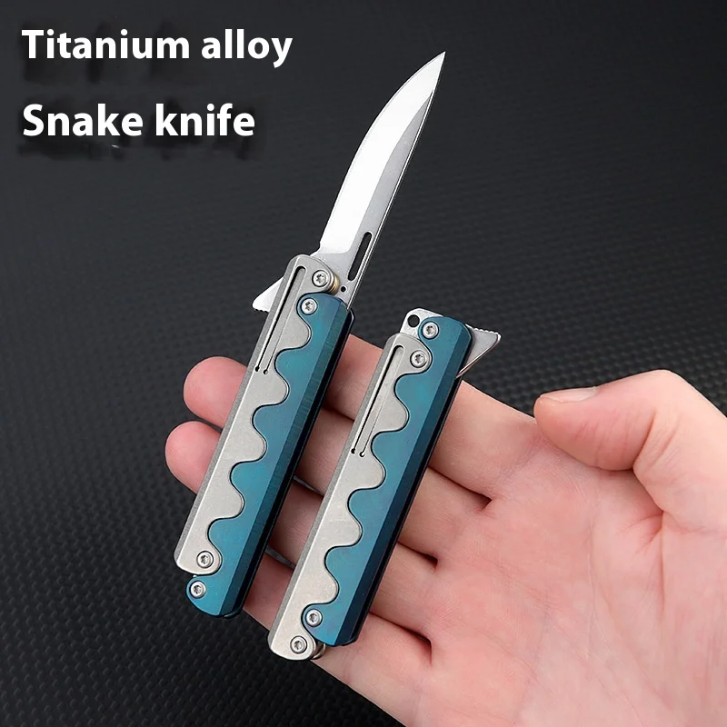 Premium Titanium Sidewinder Folding Knife – Ready-to-Gift EDC Tool One-Hand Deployment, CNC Blue/Wave Grip & D2 Steel Blade