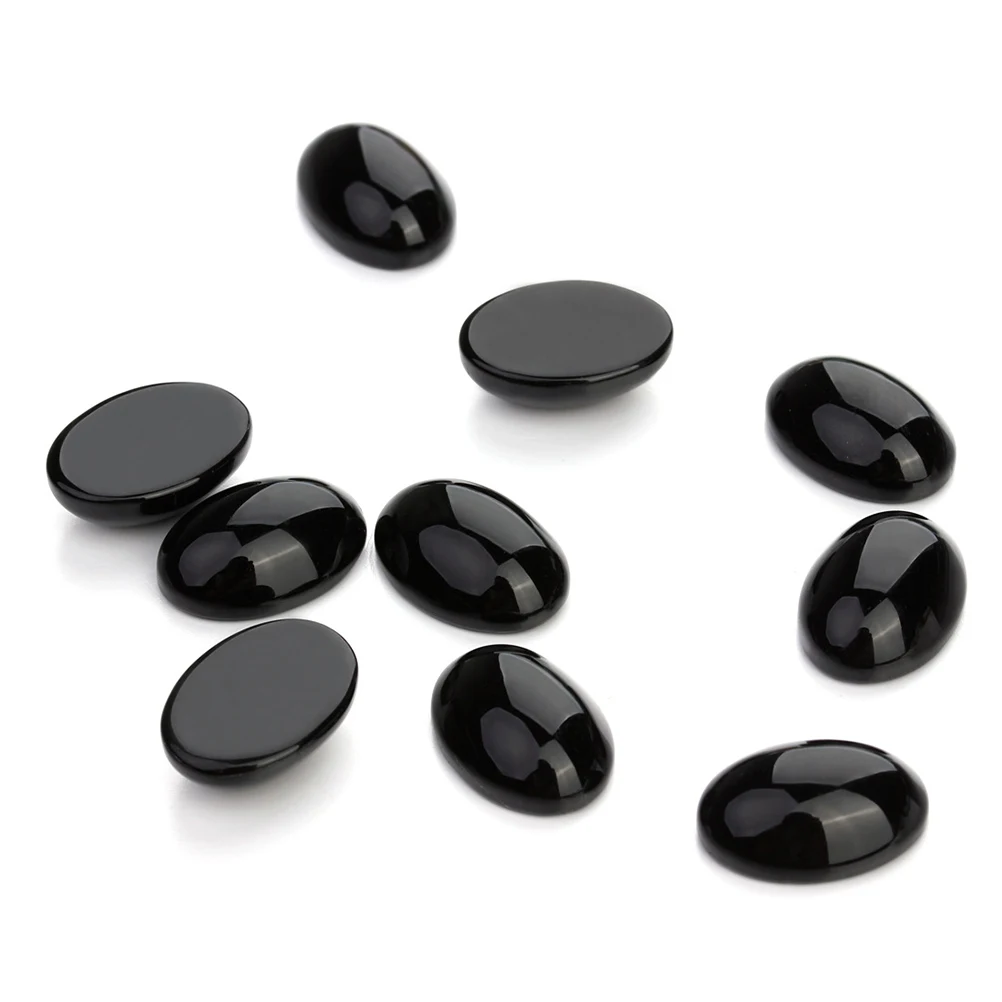 

10 pcs Black Agate Gemstone Oval Shape Cabochons Flat Base Jewelry Making Supplies DIY Craft Decorations Beads