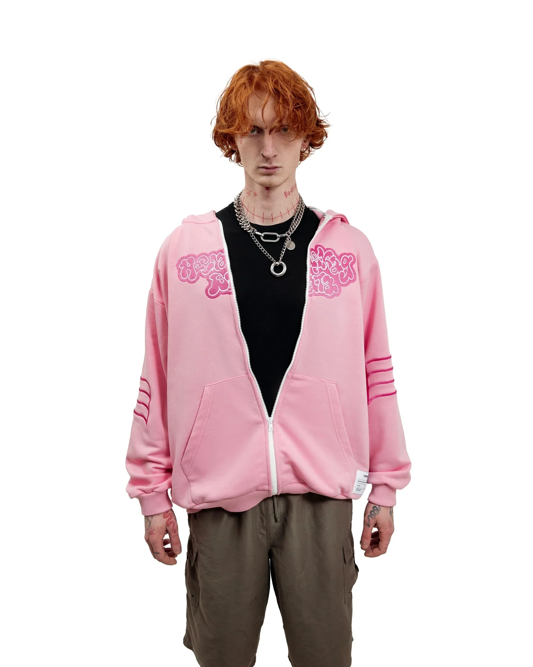 Y2K Fashionable Retro Zipper Hoodie Street Top Pink Embroidered Letters Oversized fall Hip Hop High Street Men Women Sweatshirts