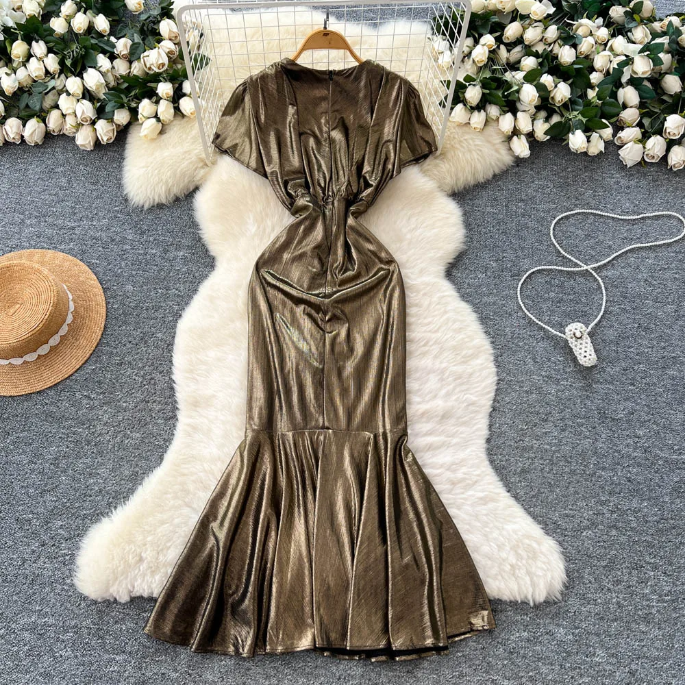 Chique vintage zeemeerminjurk met V-hals Elegante Fee Koreaanse mode Boho Zonnejurk dameskleding Lange jurk