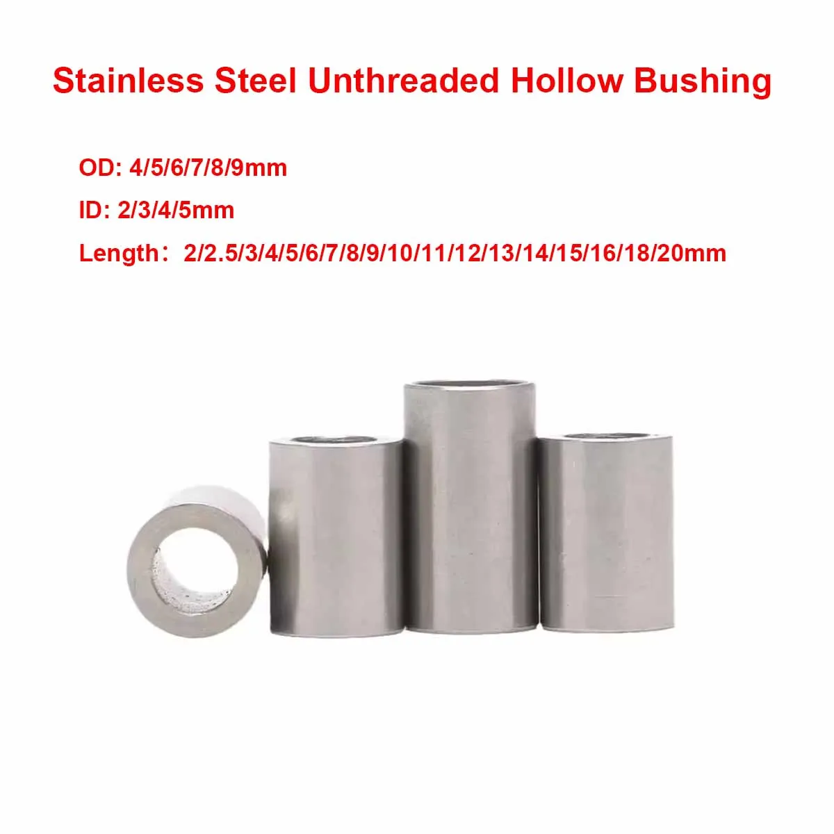 304 Stainless Steel Bushing Washer Gasket Unthreaded Round Hollow Standoff Spacer Sleeve OD 4-9mm ID 2-5mm