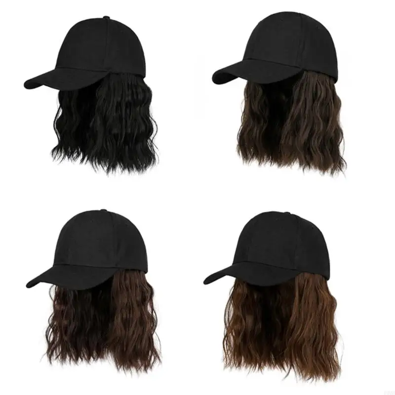 

49MB Women Baseball Hat with Attached Short Curly Hair Detachable Natural and Soft Bob Hair Baseball for Female