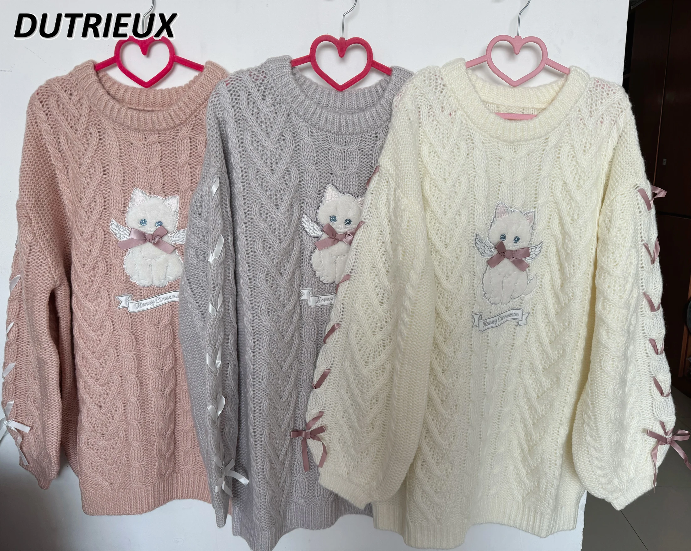 Autumn Winter 2023 Japanese Soft Glutinous Thick Kawaii Cat Knitted Dress Women Lolita Long Sleeve Oversized Mid-Length Sweater