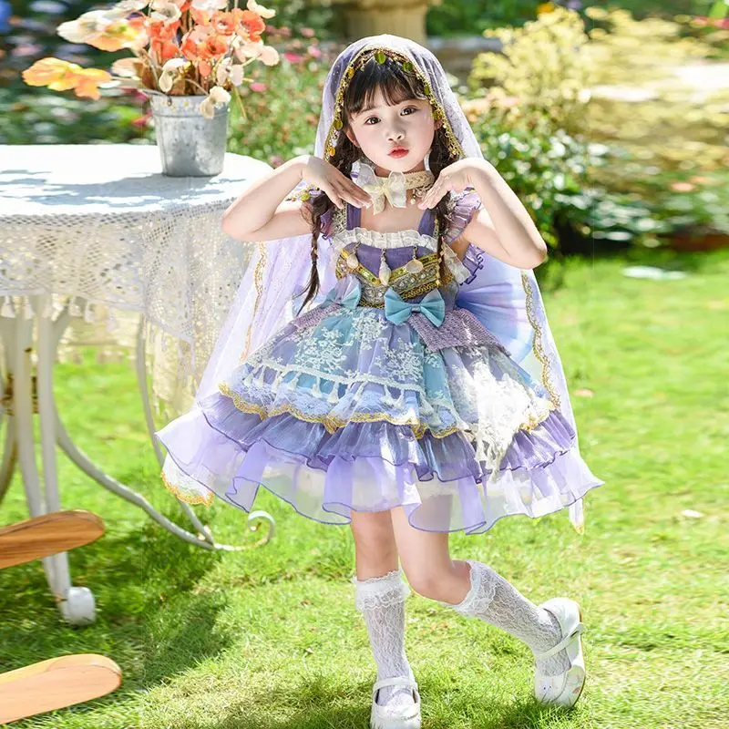 Girls Spanish Backless Sundress Floral Lace Bow Embroidery Dress Toddler Princess Lolita Ball Gown Infant Birthday Party Clothes