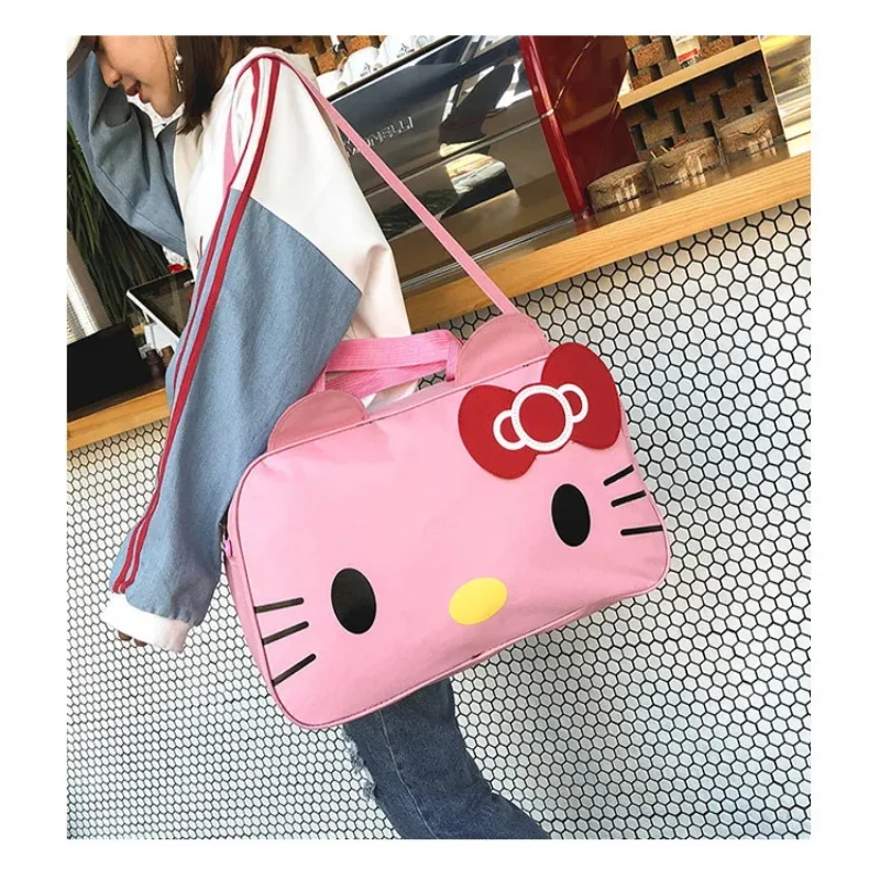 Bolsa de viaje de Hello Kitty para mujer, bolso de equipaje de dibujos animados, impermeable, de gran capacidad, portátil, de material Oxford