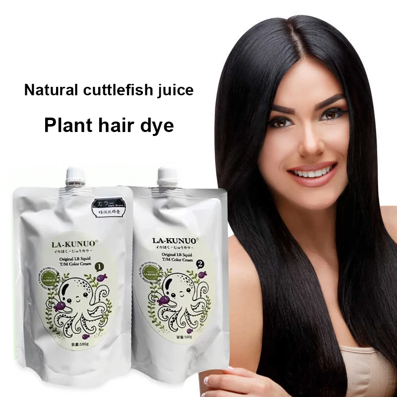 

Korean natural cuttlefish juice hair dye plant hair dye Black Covers White Hair, Durable and Non Fading 500ml*2