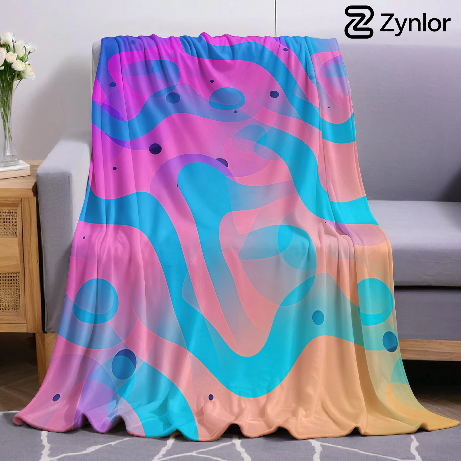 Gradient Fluid Cartoon Anime Print Flannel Blanket Soft Warm Throw for Kids Bedroom Sofa Bed Christmas Office Car