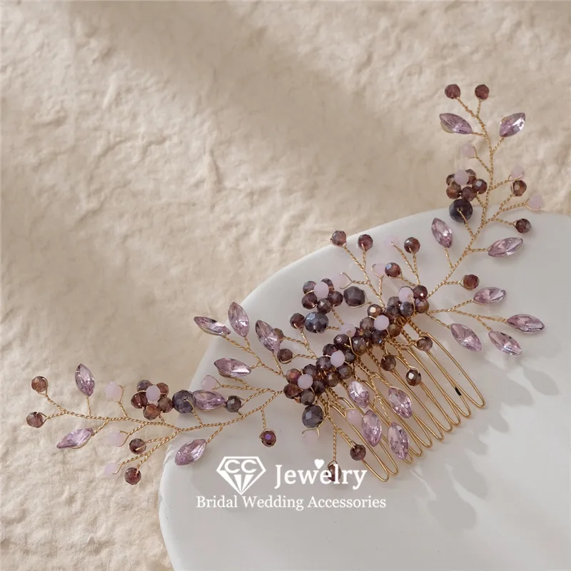 

CC винтажные расчески женские аксессуары свадебный головной убор обручальные украшения для волос фиолетовый цвет хрустальная форма цветка расческа подарок hx719