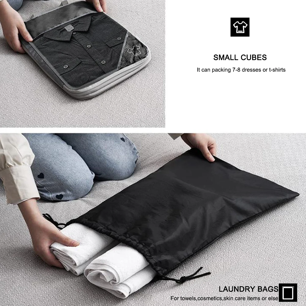 Malha Visual Bagagem Organizador Set, Viagem De Armazenamento, Leve, Cubos De Embalagem Portátil, Compressível Mala Sacos, 3,6 Peças