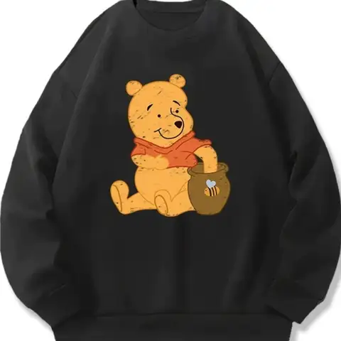 Men‘s Disney Winnie The Pooh PatternCrew Neck Sweatshirt Pullover Casual Tops Autumn Winter Fleece Oversized ONeck Couple Unisex