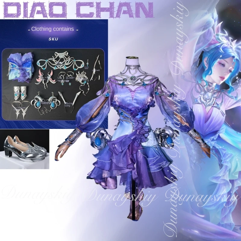 Honor of Kings Game Diao Chan Cosplay The Collector Skin Illusory Song With Purple Dress And Pretty Wig Cosplay Costume Full Set