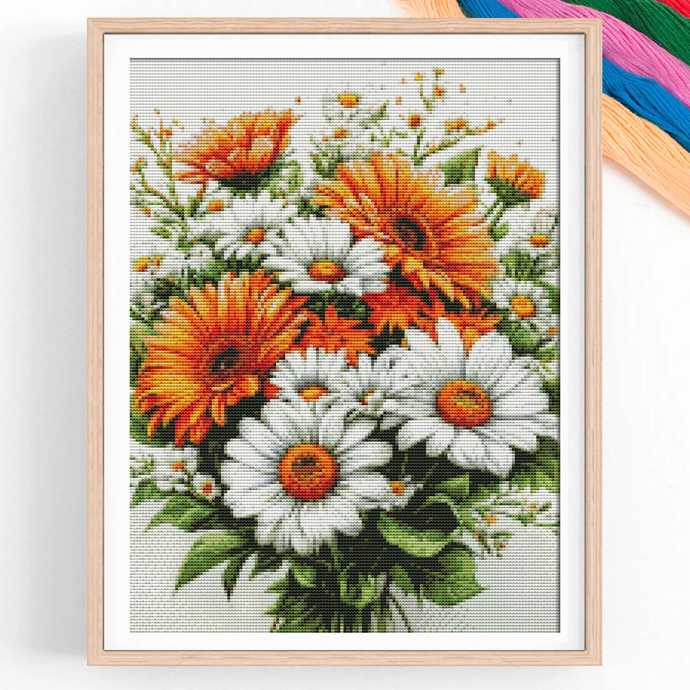 11CT Gänseblümchen Kreuzstich Blumenmotiv Leinwand Stickerei-Set Neuerscheinung Dekoration für Zuhause Valentinstag Geschenk