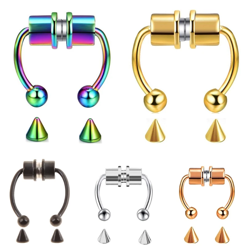 Meerkleurige hoefijzer nep-neusring hoepel niet-piercing neusring magnetische septum neusring sieraden decor cadeau voor 40