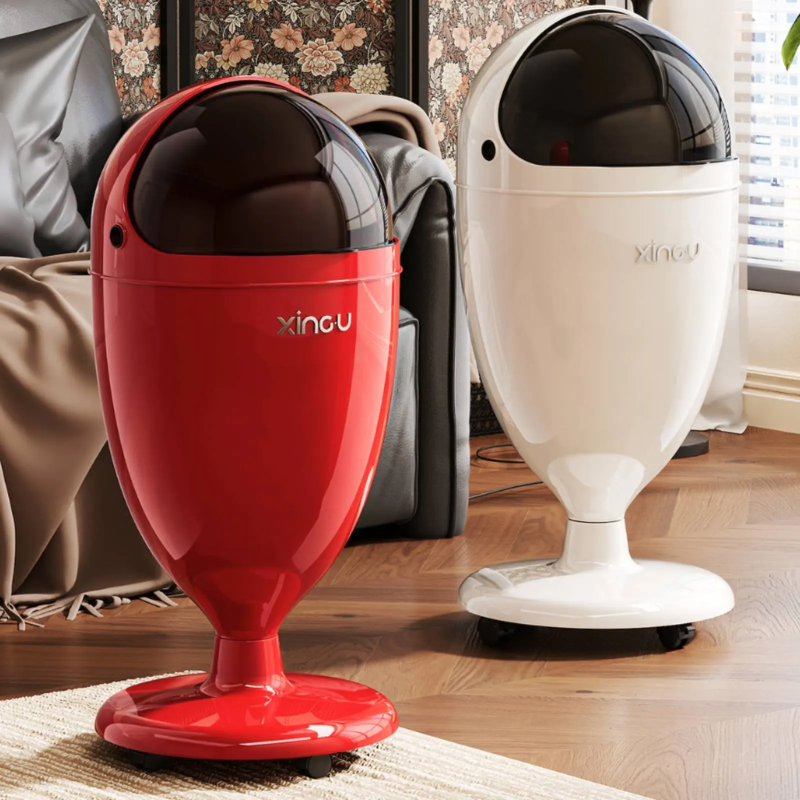 

Tall No-Bend Trash Can Luxury Design Goblet Shaped Trash Can Pedestal Waste Bin Easy to Clean Swing Top Waste Basket for Bedroom