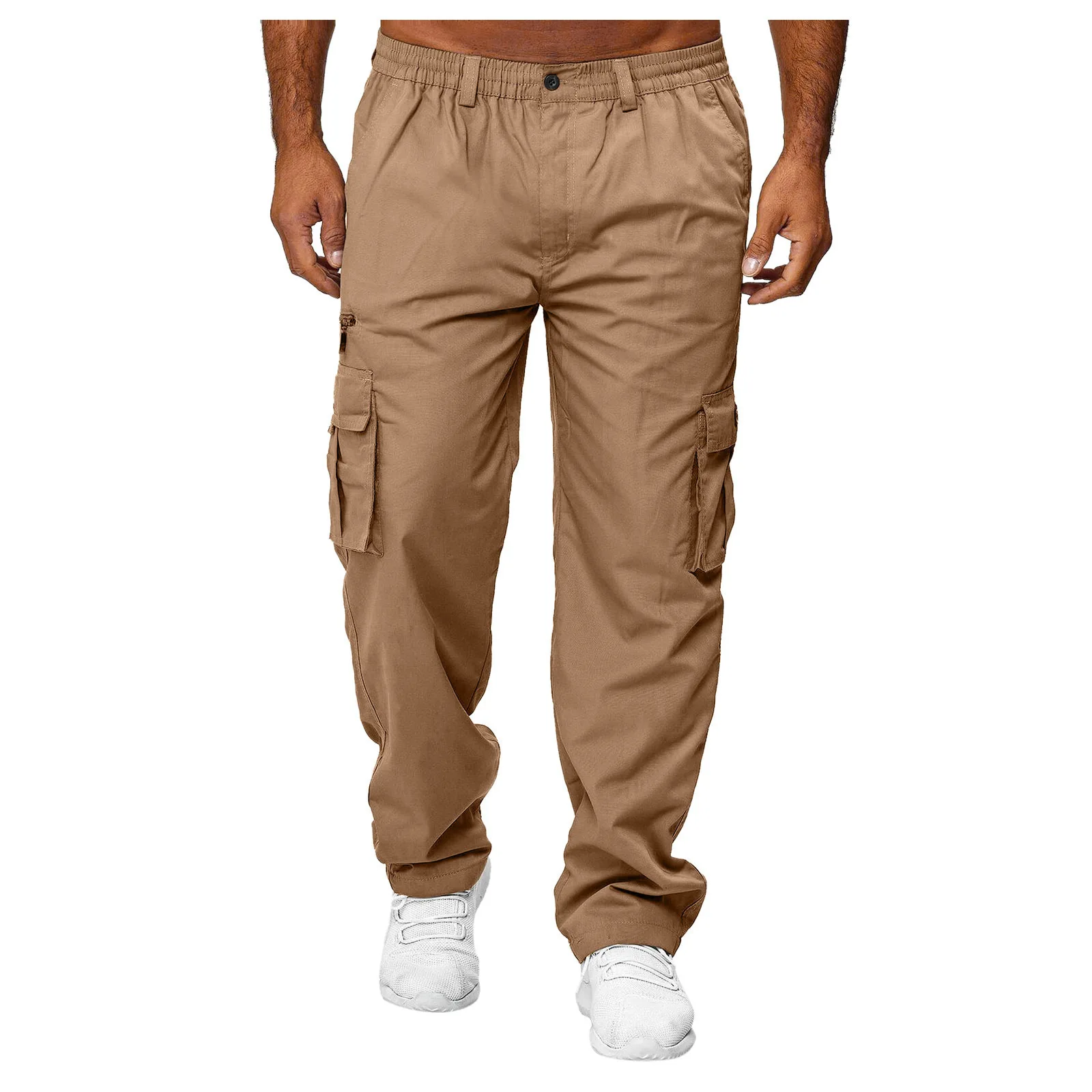 Autumn Men's Pants Multi-Pocket Cargo Pants Retro Solid Color Simple Loose Button Elastic Strap Casual Pants
