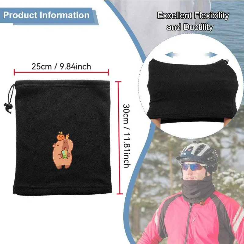 Capybara drinking boba orange juice Men Outdoor Scarf Mask Neck Gaiter Hat Women cap Headgear Windproof Keep Warm Winter Multifu view 3