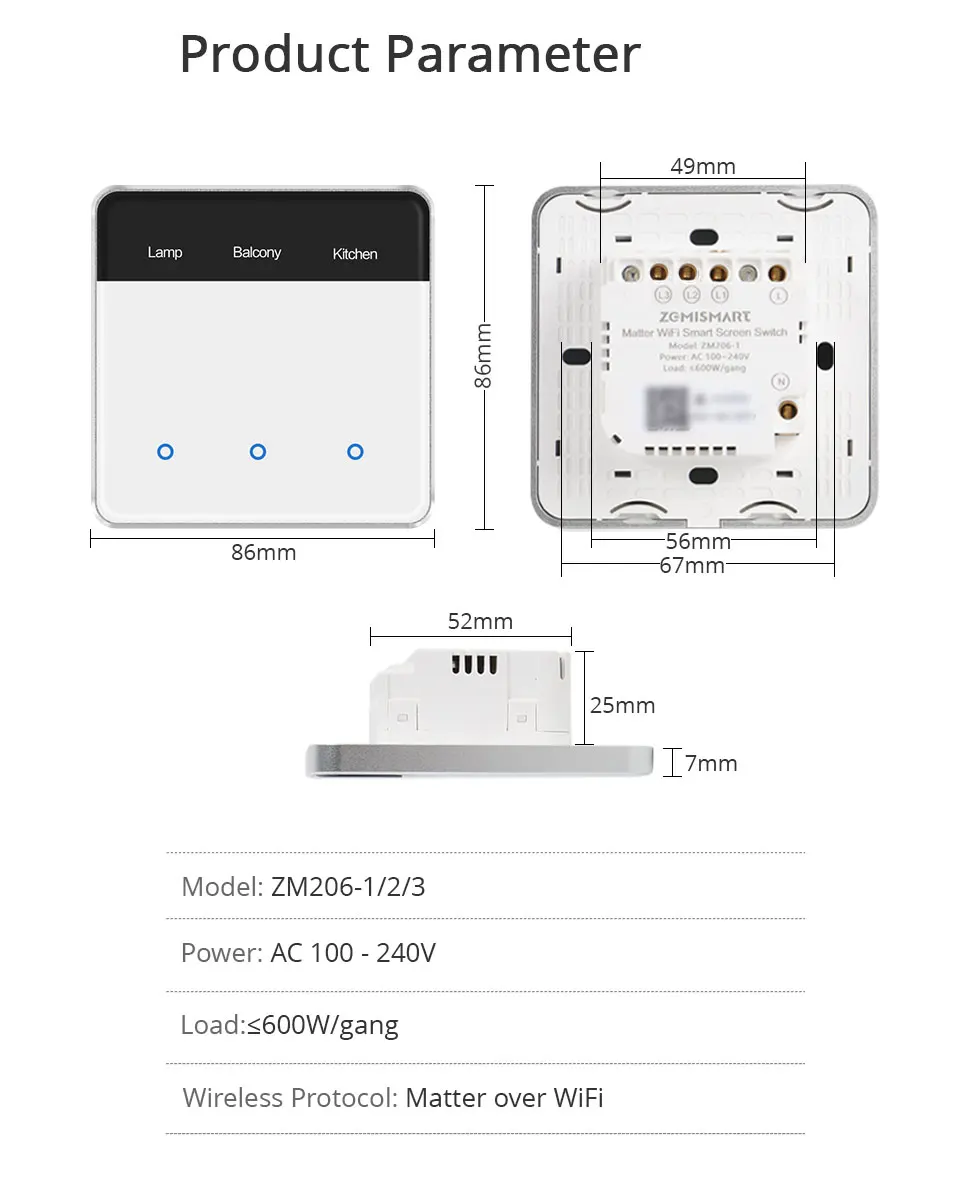 Zemismart Matter WIFi EU DIY Namensschalter mit Bildschirmunterstützung Homekit Google Home Smartthings Home Assistant Control – Detail 13