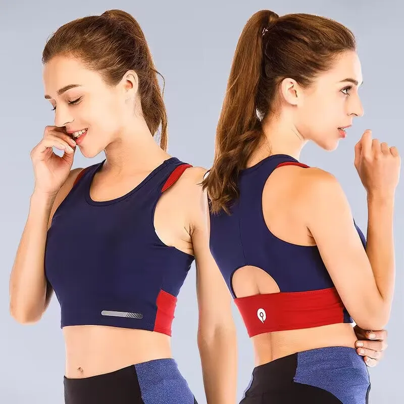 Color blocking hollow back sports bra gathers skin friendly and shock-absorbing H-shaped vest, outdoor running, fitness, sweat a