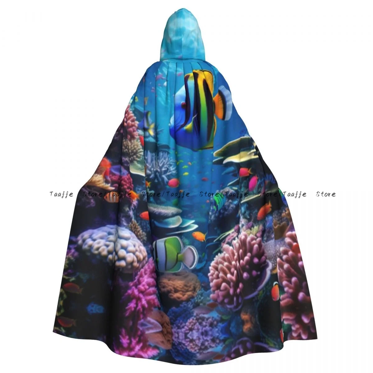 Unisex Halloween Cloak Colorful Fish In Underwater World Scene Cape Hooded Medieval Costume Witch Wicca Vampire