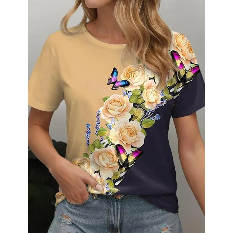 Summer Women's T Shirt Floral Flower 3D Print Tee Fashion Casual O-Neck Short Sleeve T-Shirts Y2k Tops Harajuku Female Clothing
