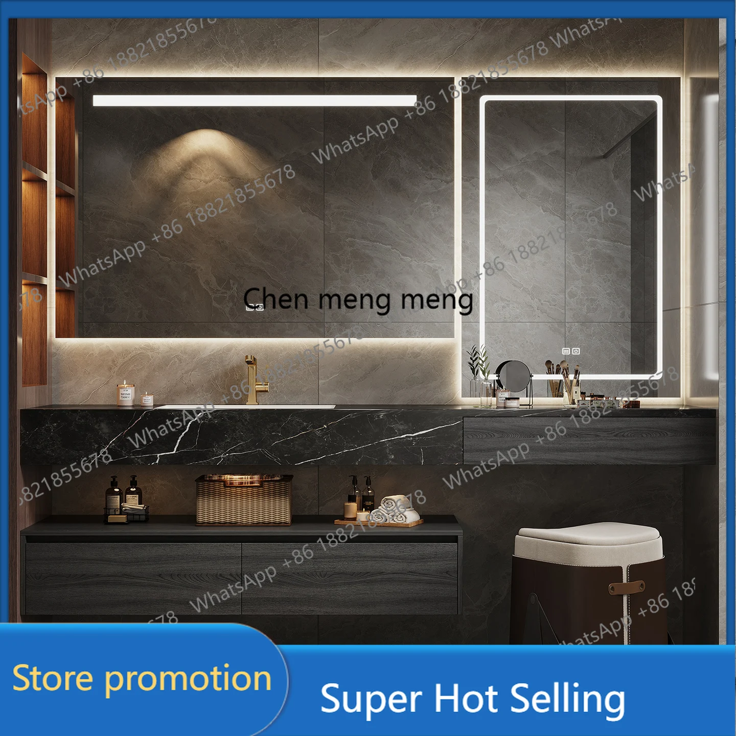 

A17 Hotel wind bathroom cabinet combination dresser integrated cabinet rock slab seamless ceramic basin