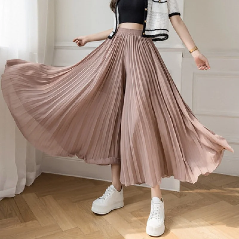 Women's Pleated Wide Leg Cropped Pants High Waist Casual Trousers Mid-aged Suitable Other 100% Fabric Other Style